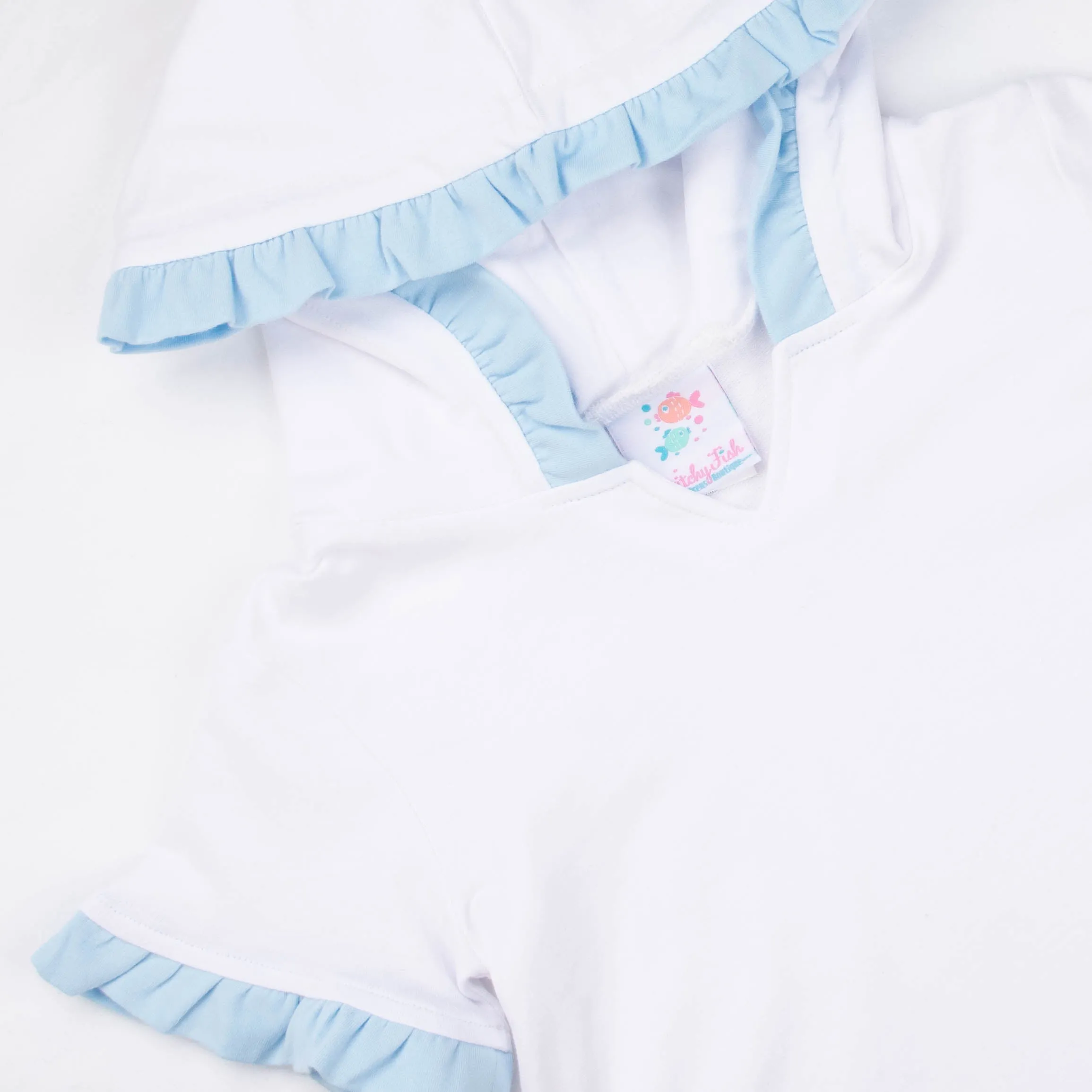 Hooded Swim Cover Up, Blue Ruffles