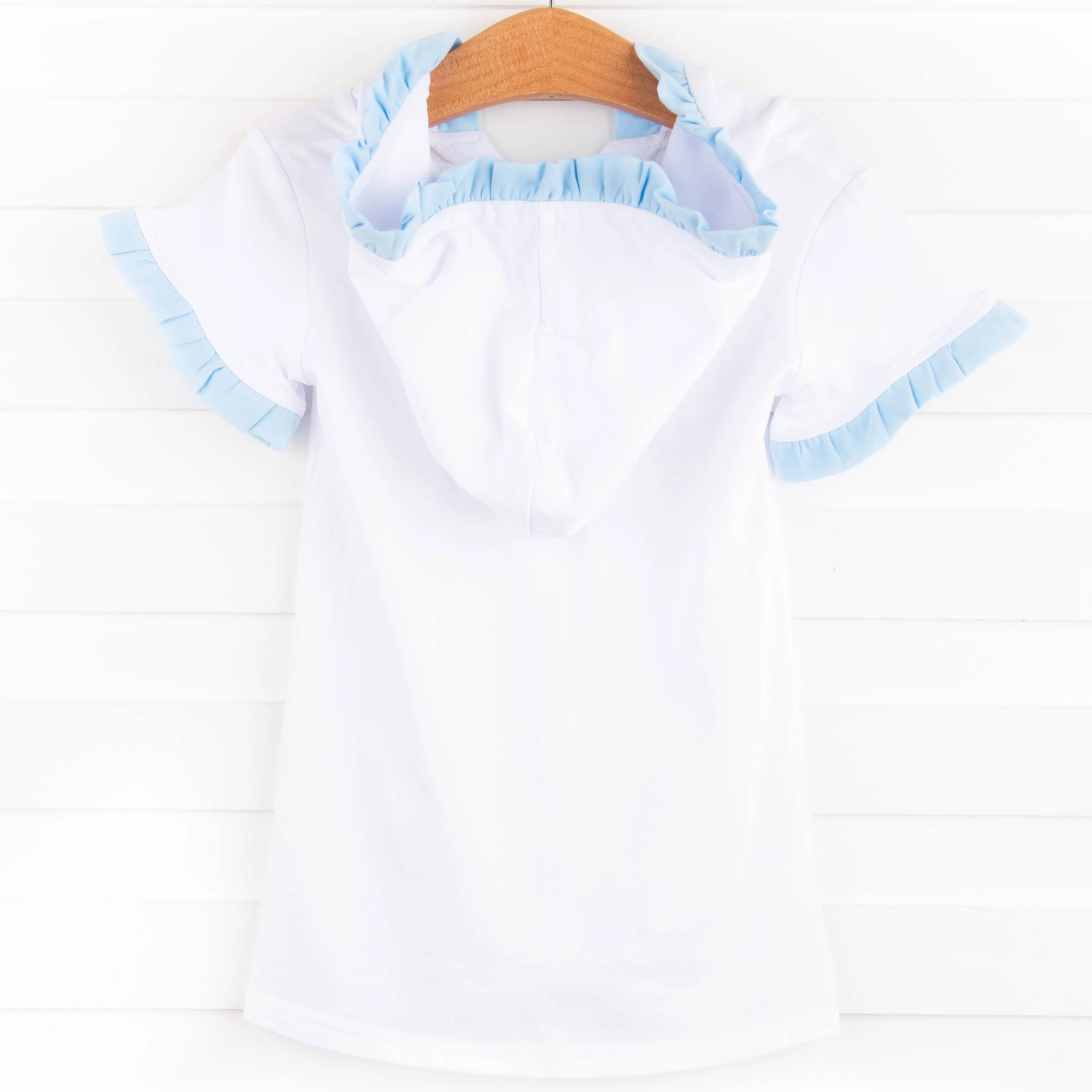 Hooded Swim Cover Up, Blue Ruffles