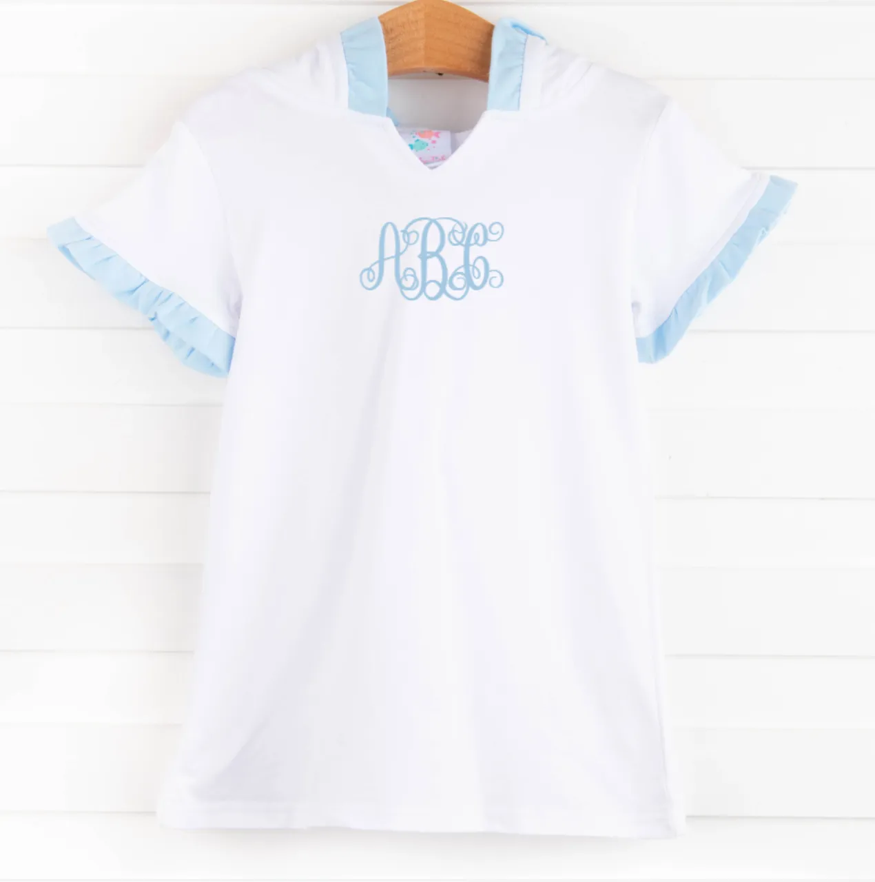 Hooded Swim Cover Up, Blue Ruffles