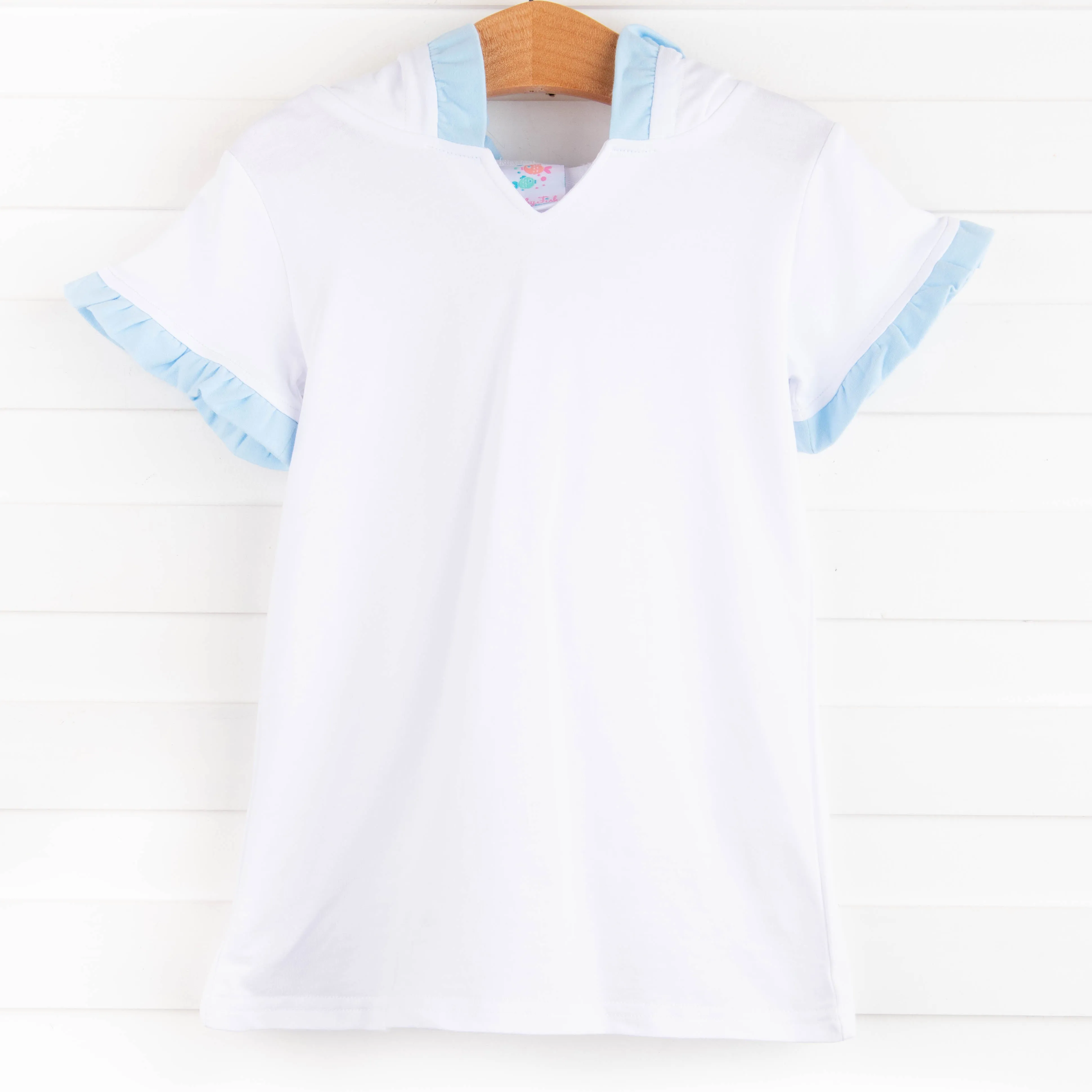 Hooded Swim Cover Up, Blue Ruffles