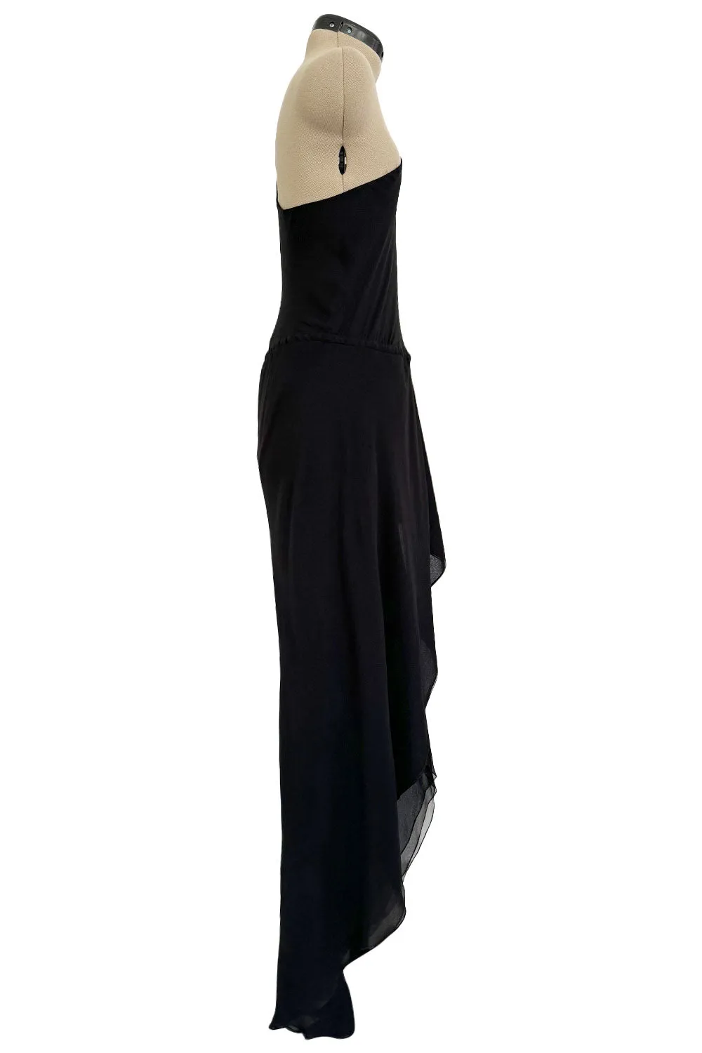 Important Spring 1979 Halston Couture Runway Black Silk Chiffon One Shoulder Wrap Dress