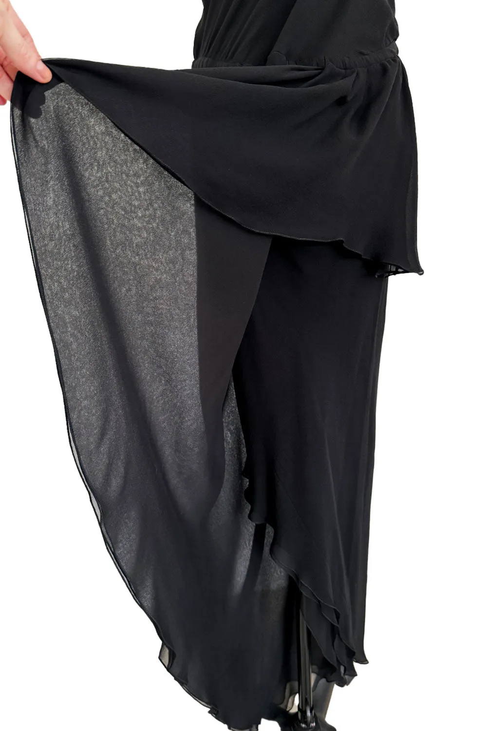 Important Spring 1979 Halston Couture Runway Black Silk Chiffon One Shoulder Wrap Dress