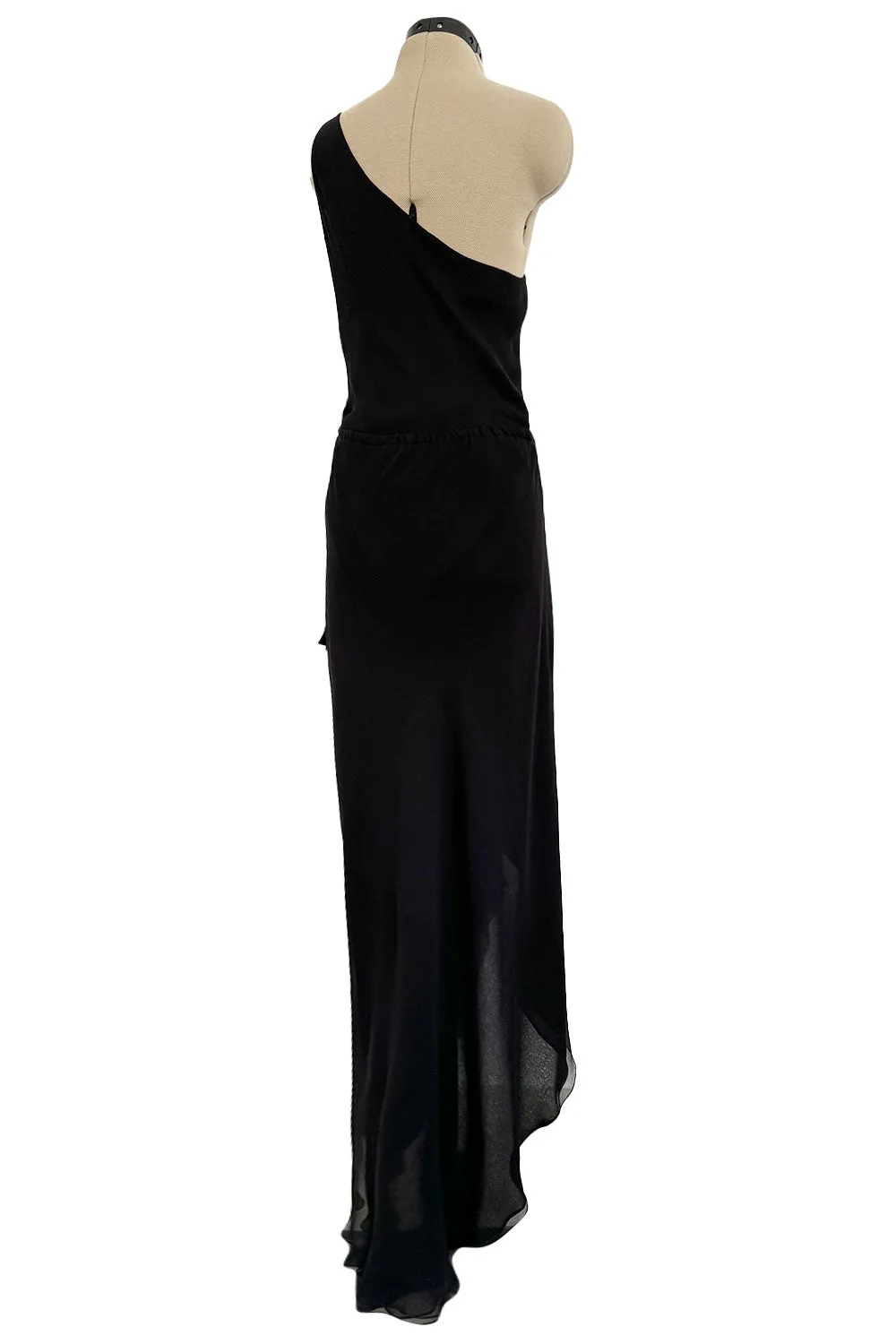 Important Spring 1979 Halston Couture Runway Black Silk Chiffon One Shoulder Wrap Dress