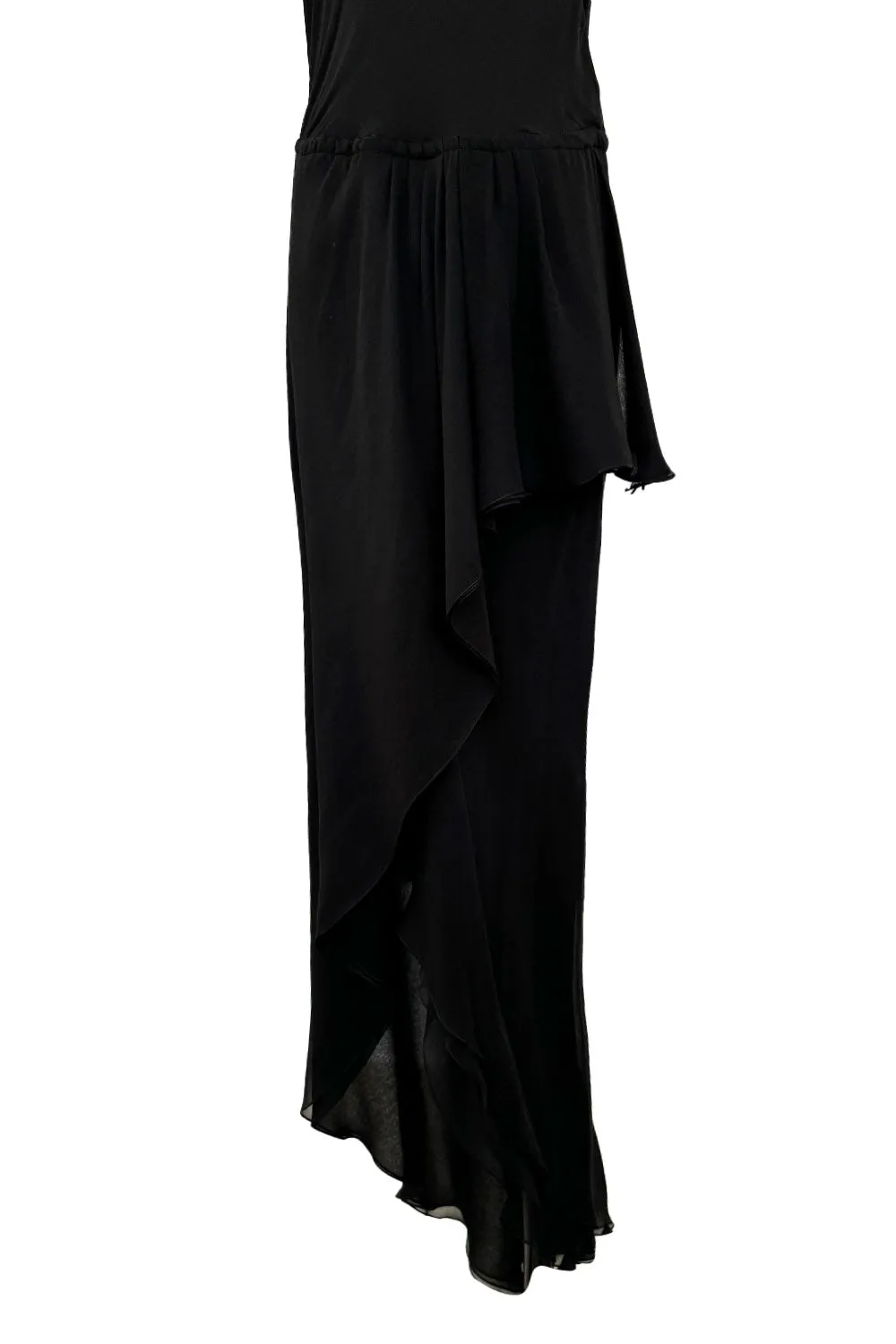 Important Spring 1979 Halston Couture Runway Black Silk Chiffon One Shoulder Wrap Dress