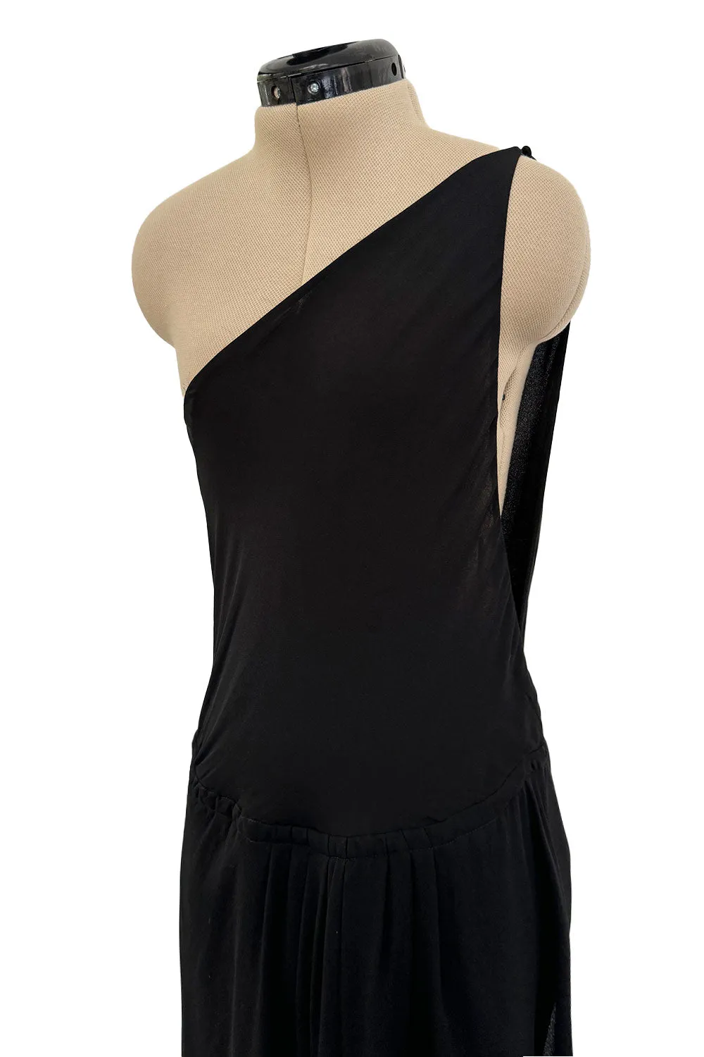 Important Spring 1979 Halston Couture Runway Black Silk Chiffon One Shoulder Wrap Dress