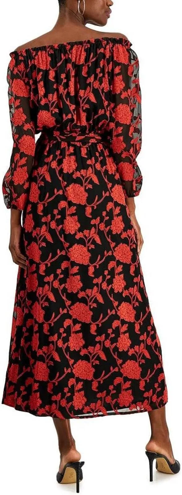 Inc Womens Floral Long Maxi Dress 10823984 Fire Red / Black 4