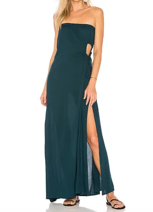Indah Allegra Strapless Long Keyhole Dress | Teal
