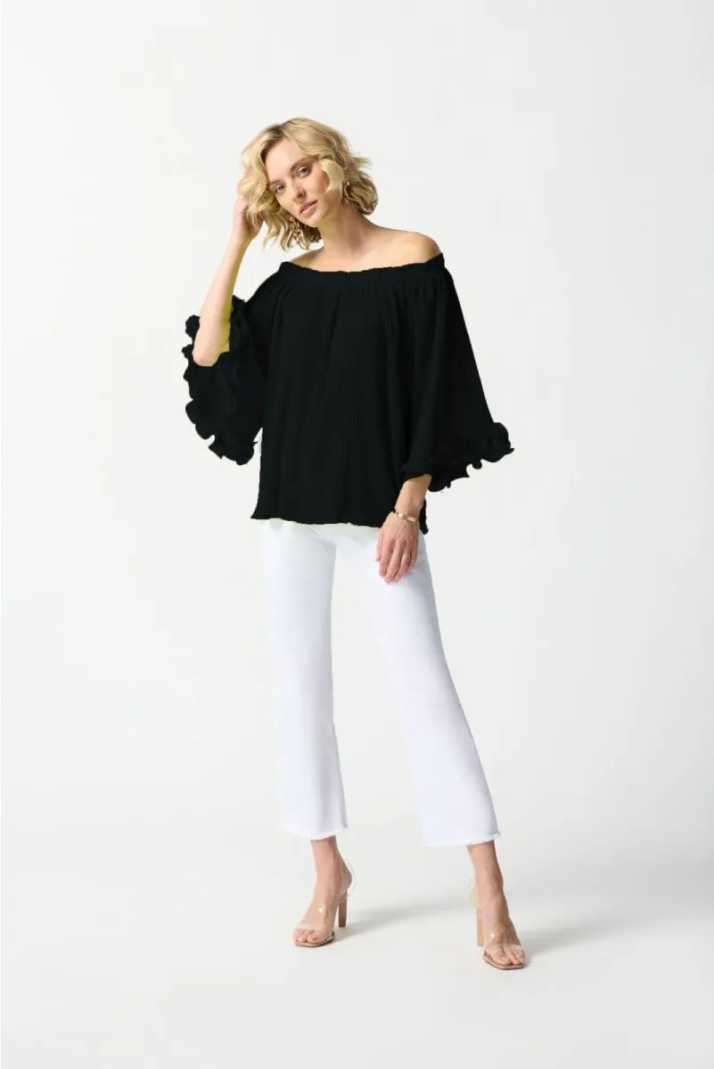 Joseph Ribkoff Off-Shoulder Pleated Flutter Sleeve Top 242909