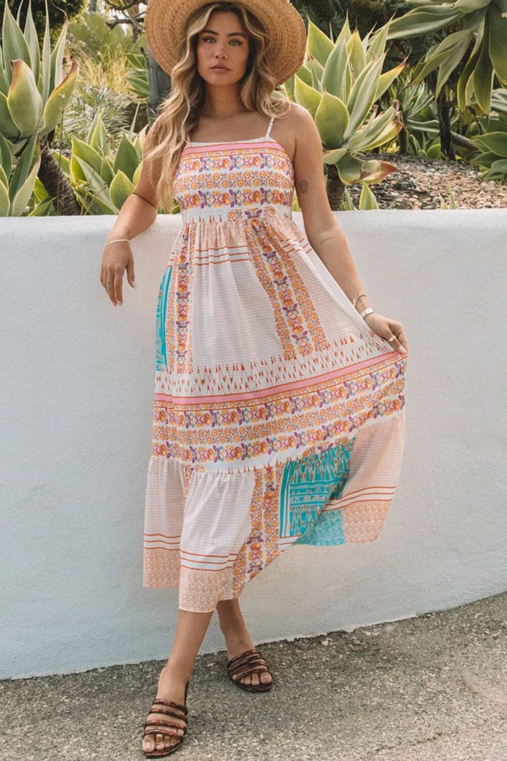 KaleaBoutique Boho Patchwork Print Square Neck Sundress