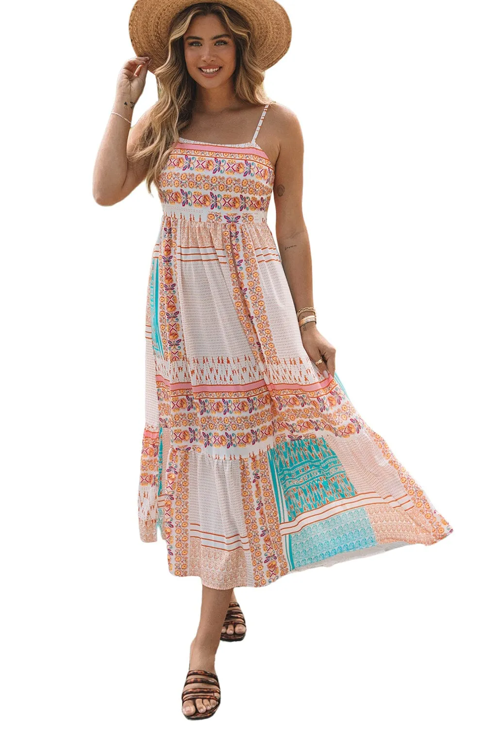 KaleaBoutique Boho Patchwork Print Square Neck Sundress