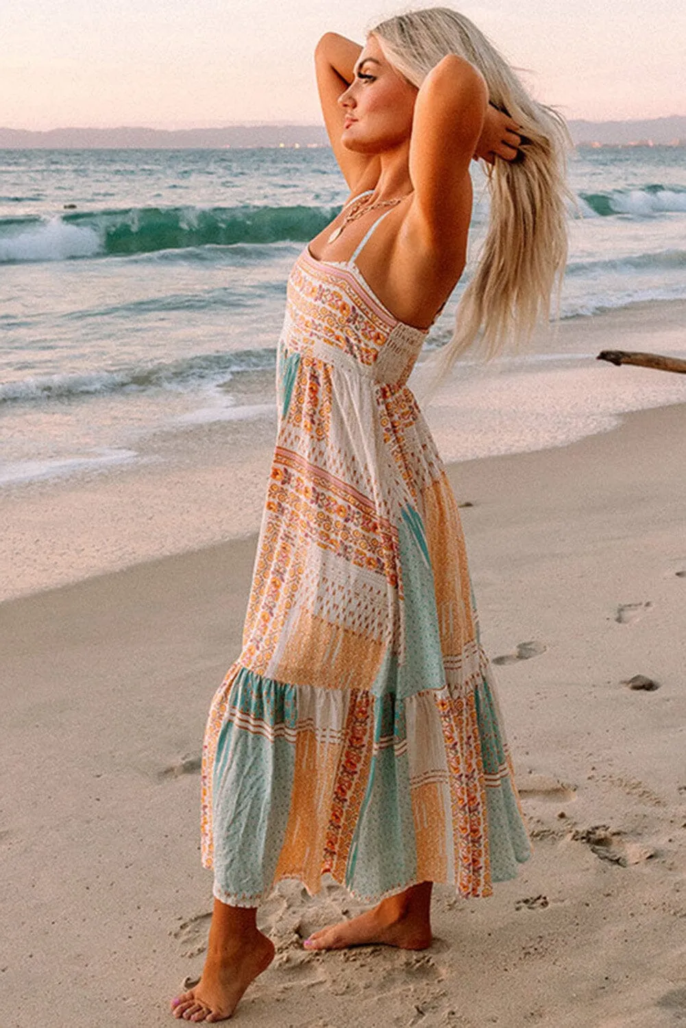 KaleaBoutique Boho Patchwork Print Square Neck Sundress