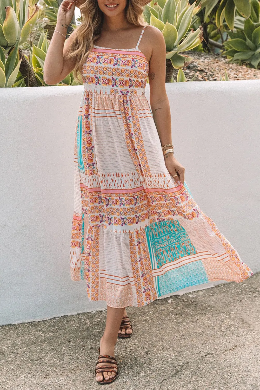 KaleaBoutique Boho Patchwork Print Square Neck Sundress