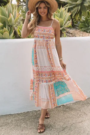 KaleaBoutique Boho Patchwork Print Square Neck Sundress