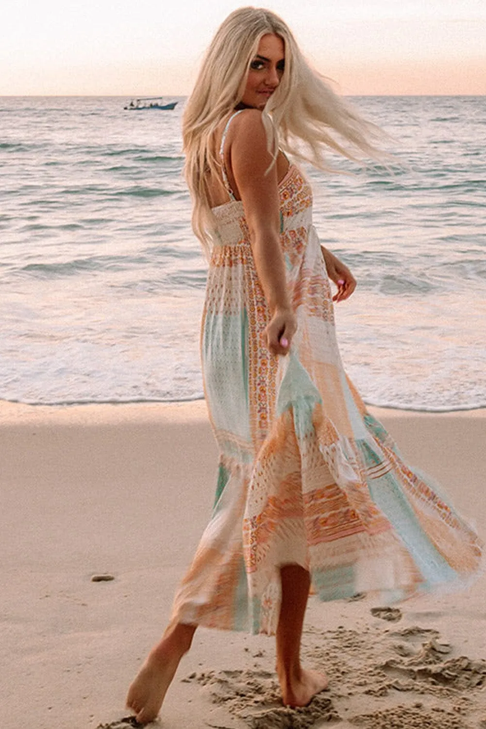 KaleaBoutique Boho Patchwork Print Square Neck Sundress