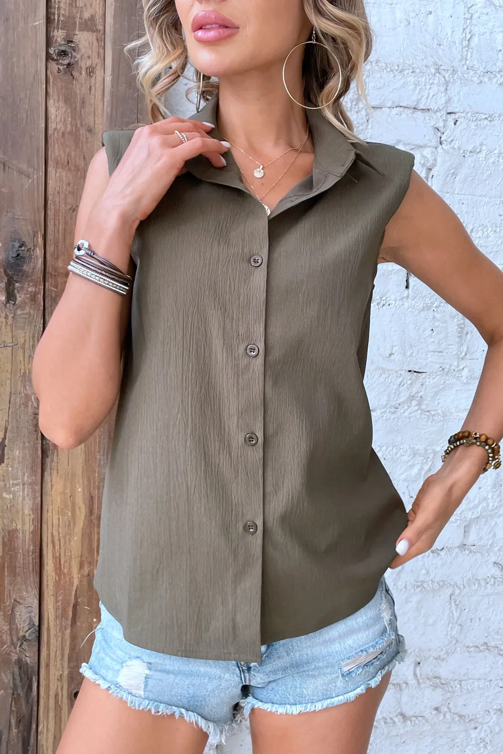 KHD Collared Neck Sleeveless Shirt