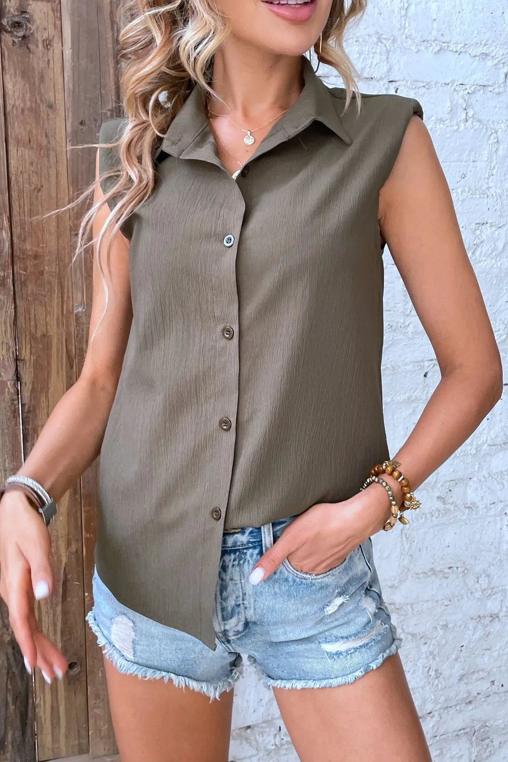 KHD Collared Neck Sleeveless Shirt