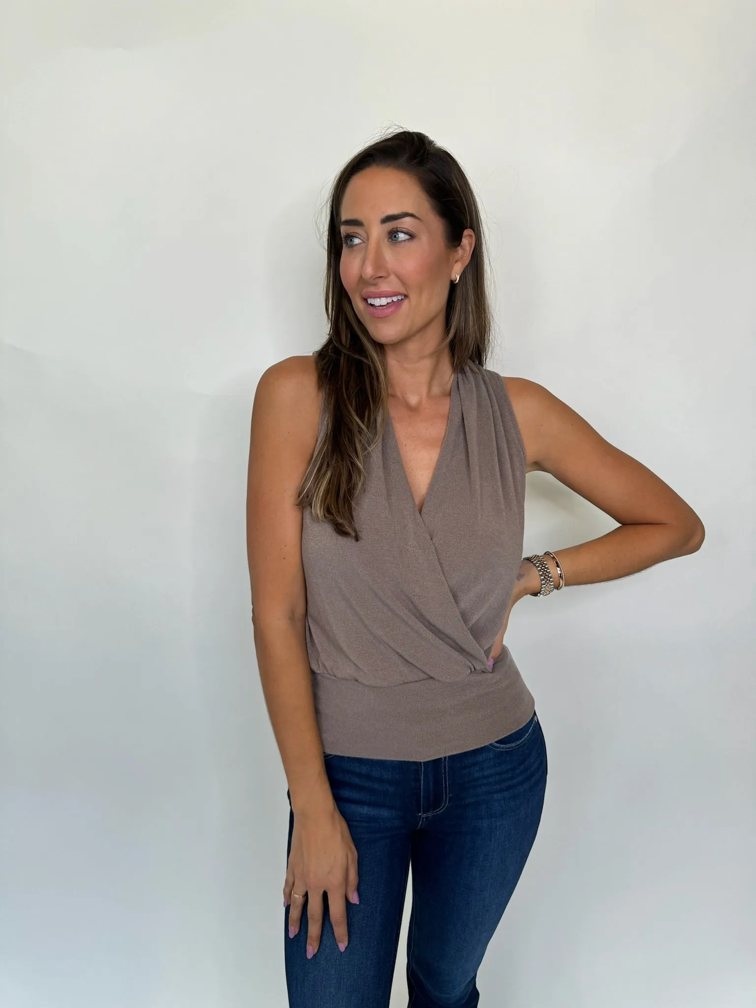 KLD Sleeveless Surplice Top