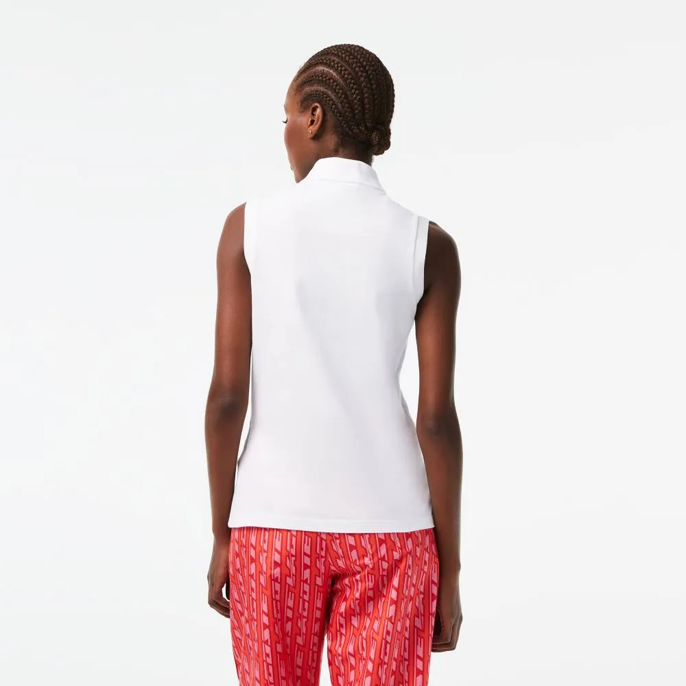 Lacoste Women's Slim Fit Sleeveless Cotton Pique Polo Tank Top (White)