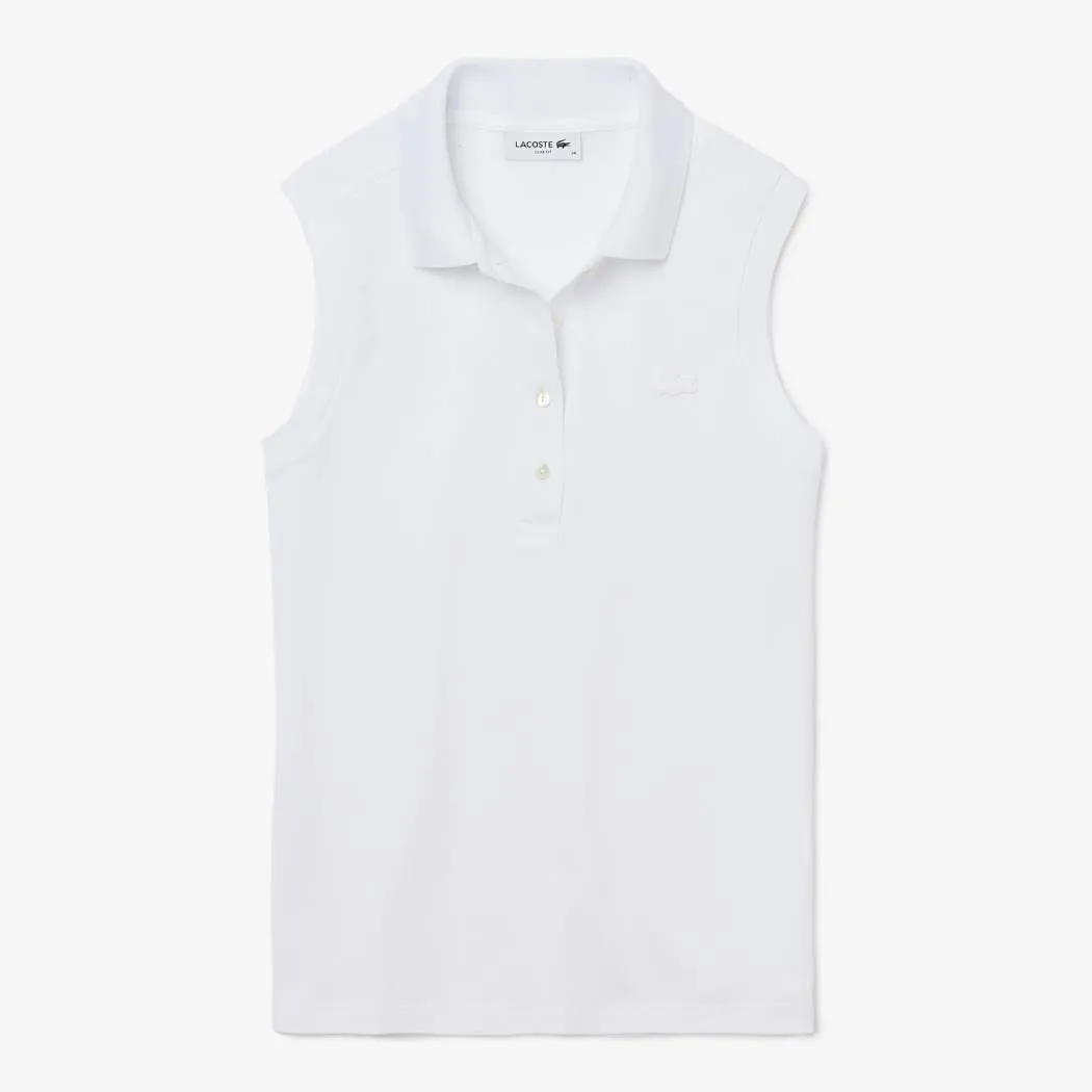 Lacoste Women's Slim Fit Sleeveless Cotton Pique Polo Tank Top (White)