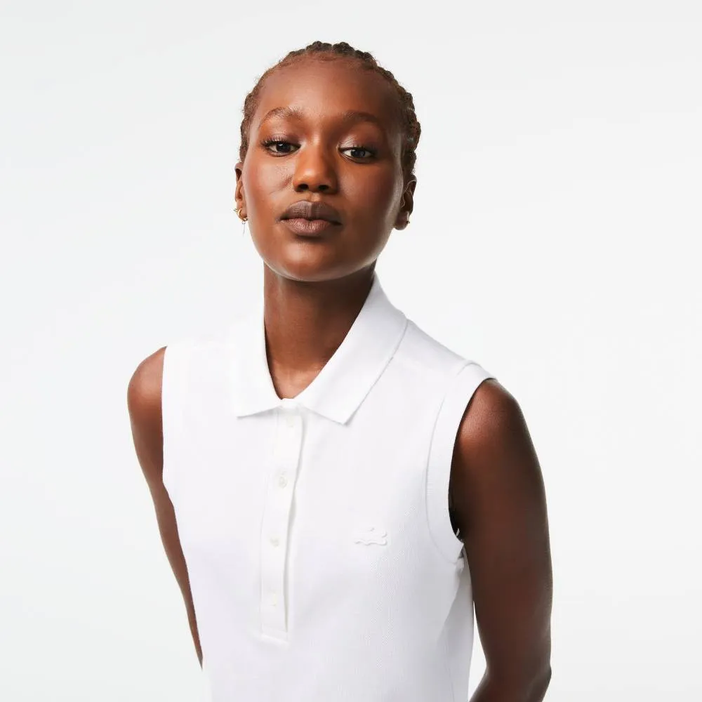 Lacoste Women's Slim Fit Sleeveless Cotton Pique Polo Tank Top (White)
