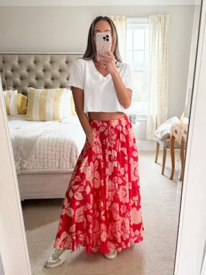 Lavender Brown Floral Maxi Skirt
