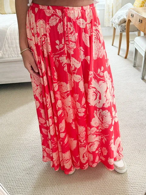 Lavender Brown Floral Maxi Skirt