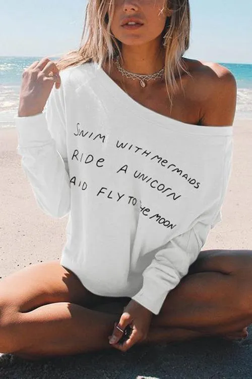 Letter Print One Shoulder T Shirt