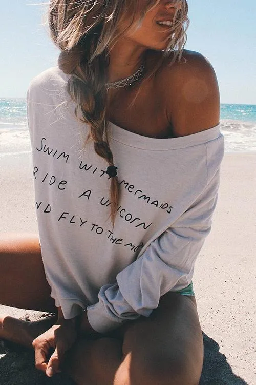 Letter Print One Shoulder T Shirt