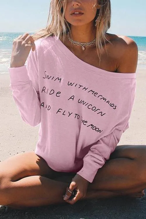 Letter Print One Shoulder T Shirt