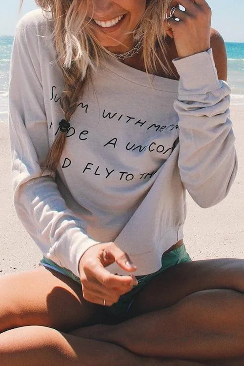 Letter Print One Shoulder T Shirt