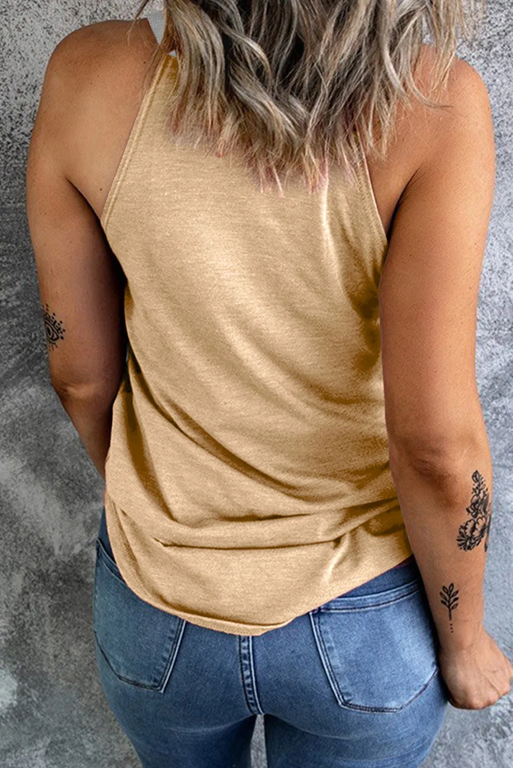Light French Beige Color Block Sleeveless Top
