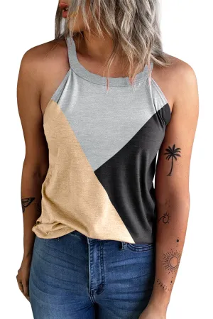 Light French Beige Color Block Sleeveless Top