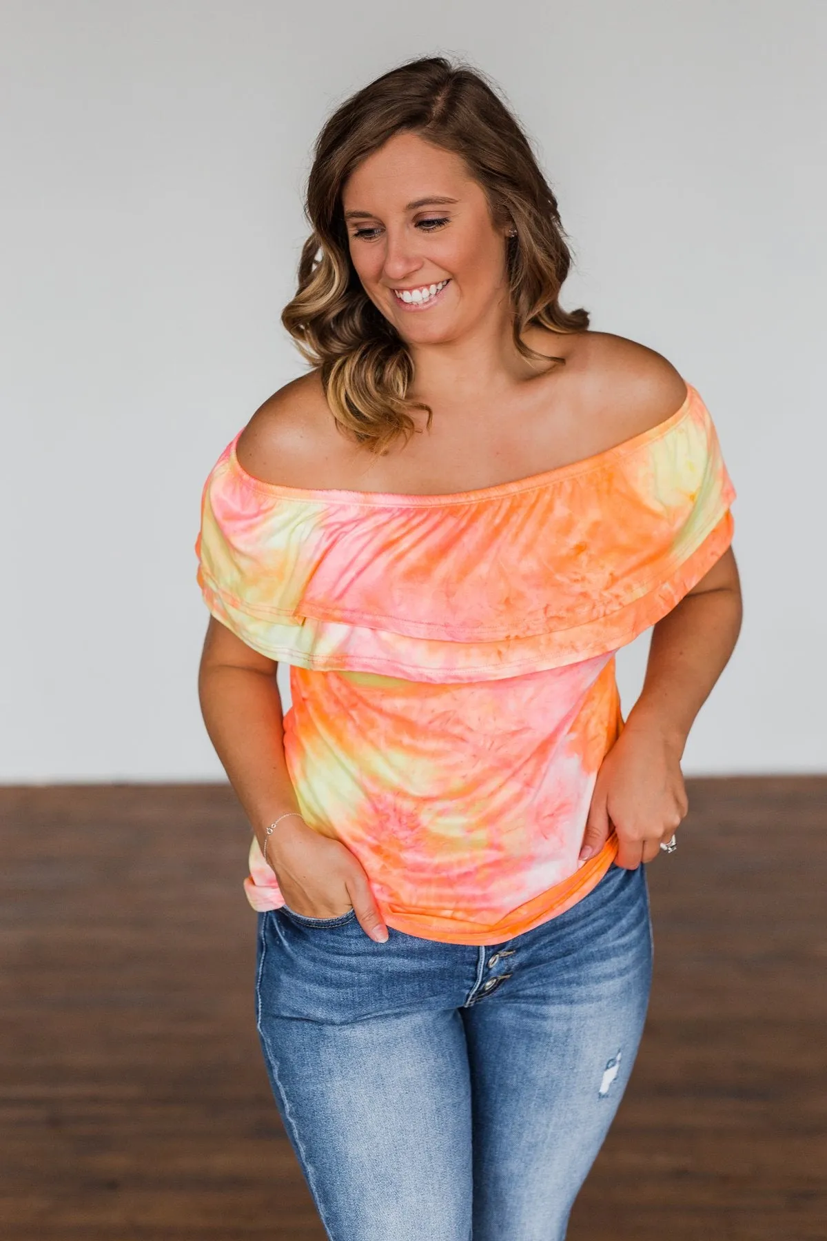 Light Of Every Sunrise Ruffle Top- Neon Orange, Pink, & Yellow