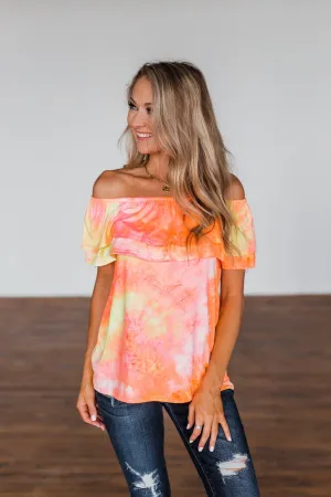 Light Of Every Sunrise Ruffle Top- Neon Orange, Pink, & Yellow