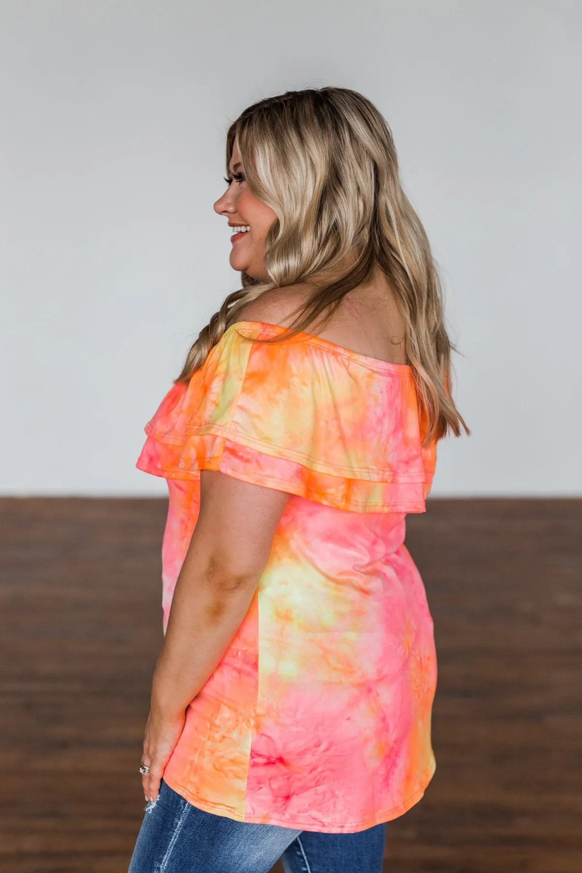 Light Of Every Sunrise Ruffle Top- Neon Orange, Pink, & Yellow