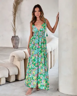 Liliana Floral Chiffon Shoulder Tie Maxi Dress