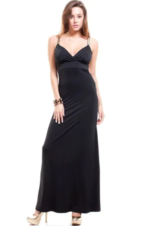 Long Black Maxi Dress with Gold Chain Straps