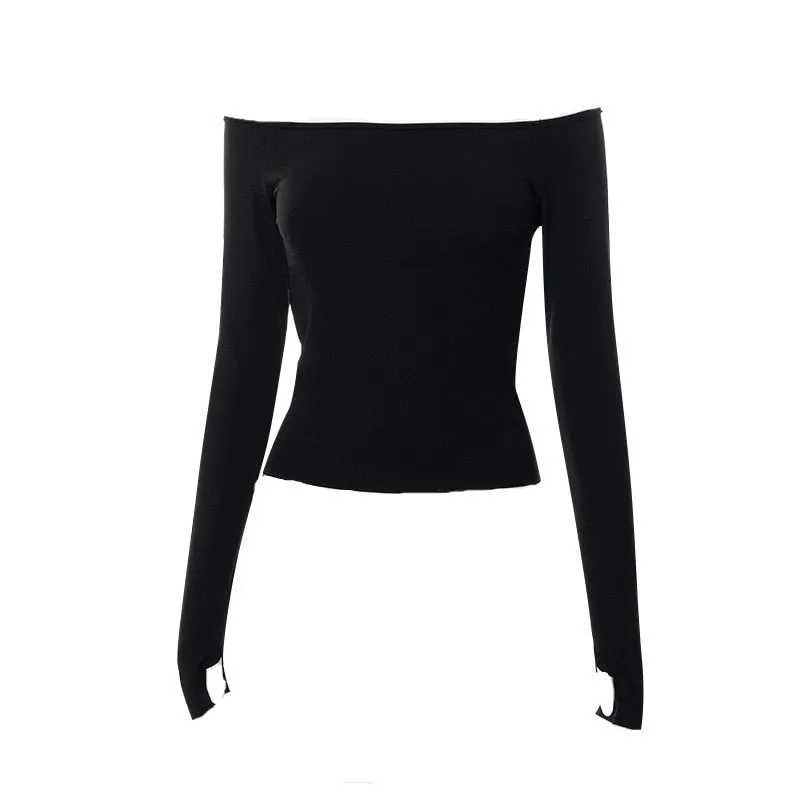 Long Sleeve Open Back Off Shoulder Tee