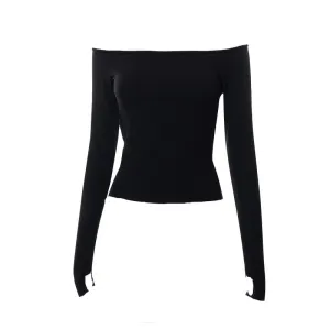 Long Sleeve Open Back Off Shoulder Tee