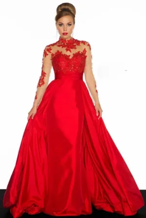 Long Sleeves Red A-Line Prom Dresses Evening Dress