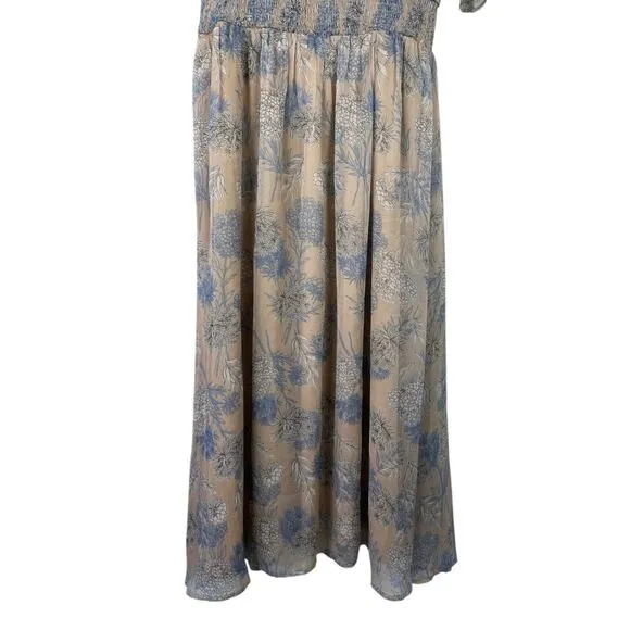 Lulus Subtle Romance Beige Floral Print Ruffled Midi Dress Large NWT Wedding