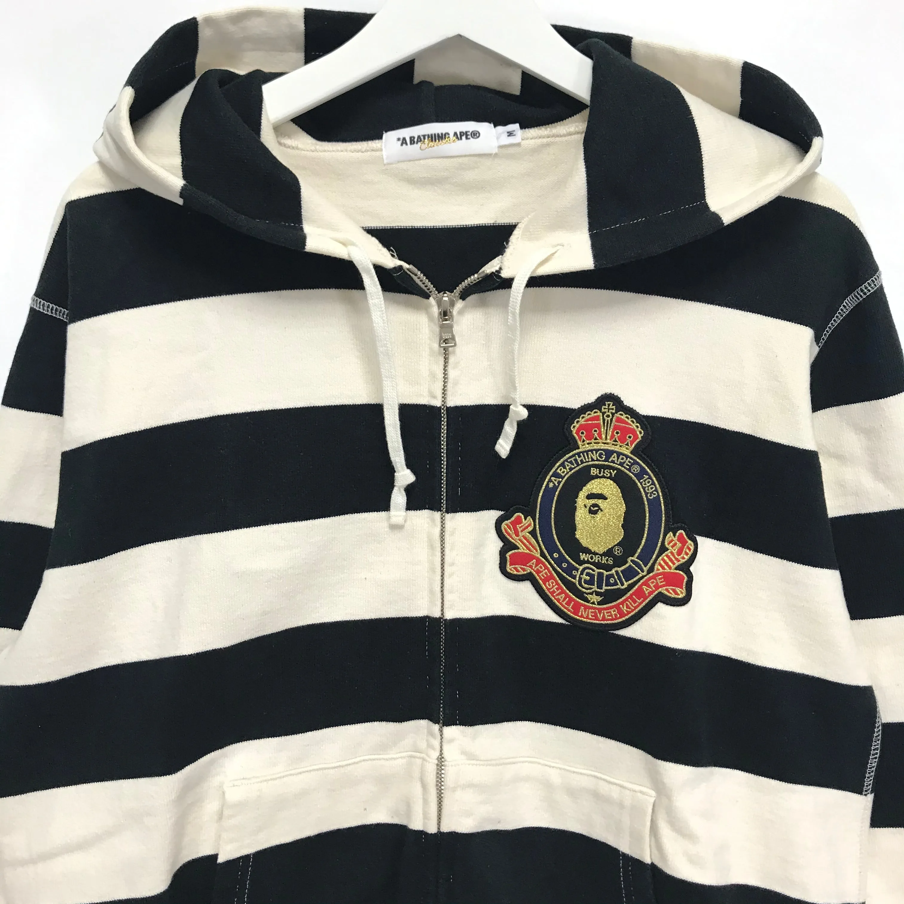 [M] A Bathing Ape Bape Crest Striped Hoodie