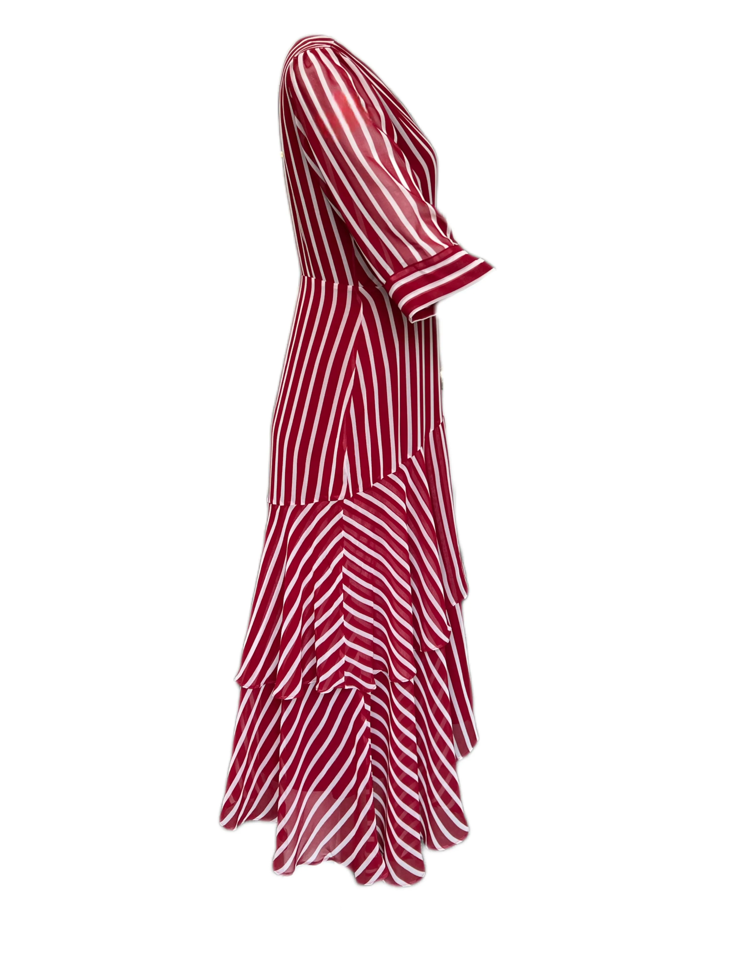 Marella By Max Mara Women's Red Fortuna Stripped Wrap Dress Size 4 NWT