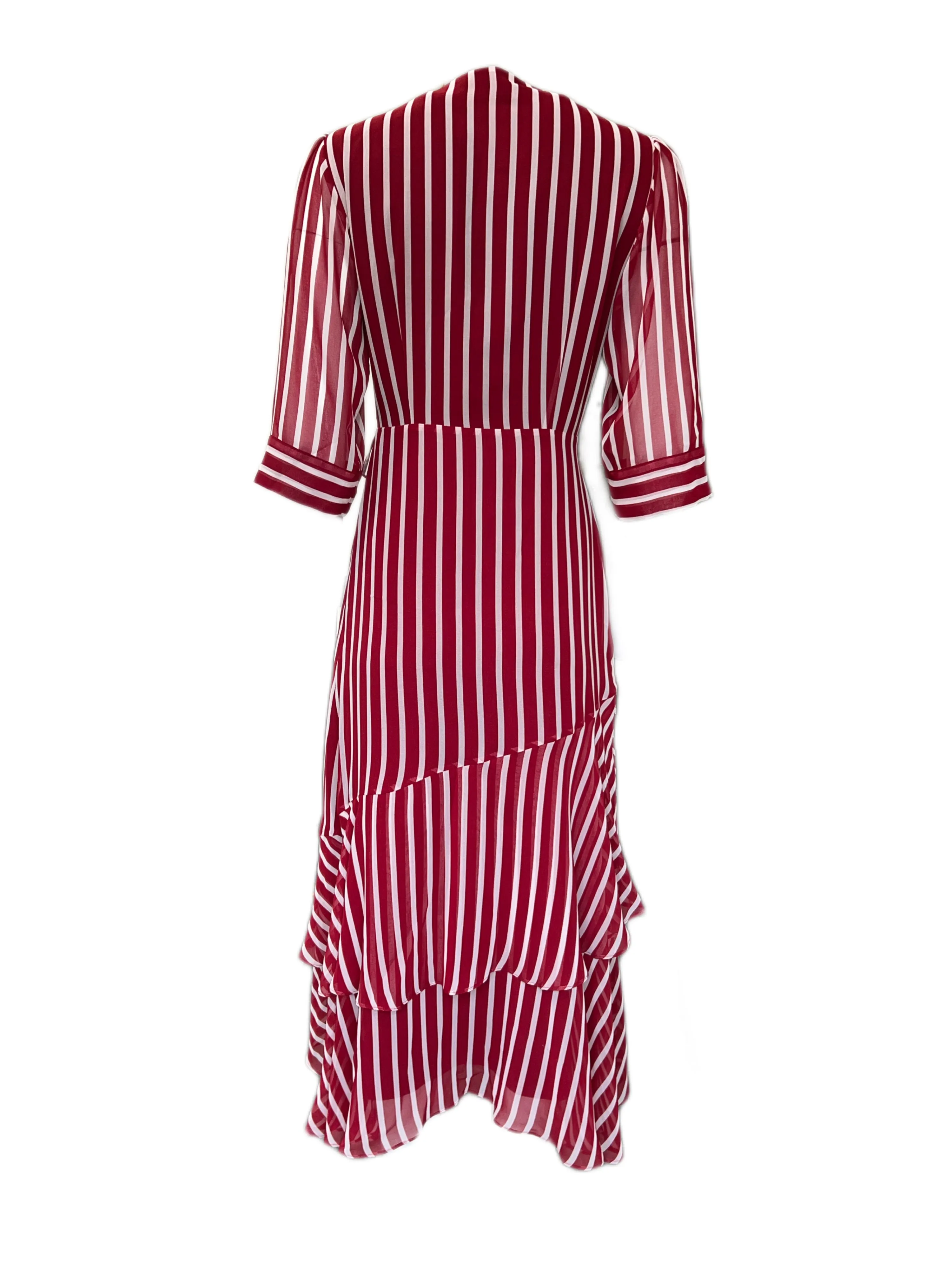 Marella By Max Mara Women's Red Fortuna Stripped Wrap Dress Size 4 NWT