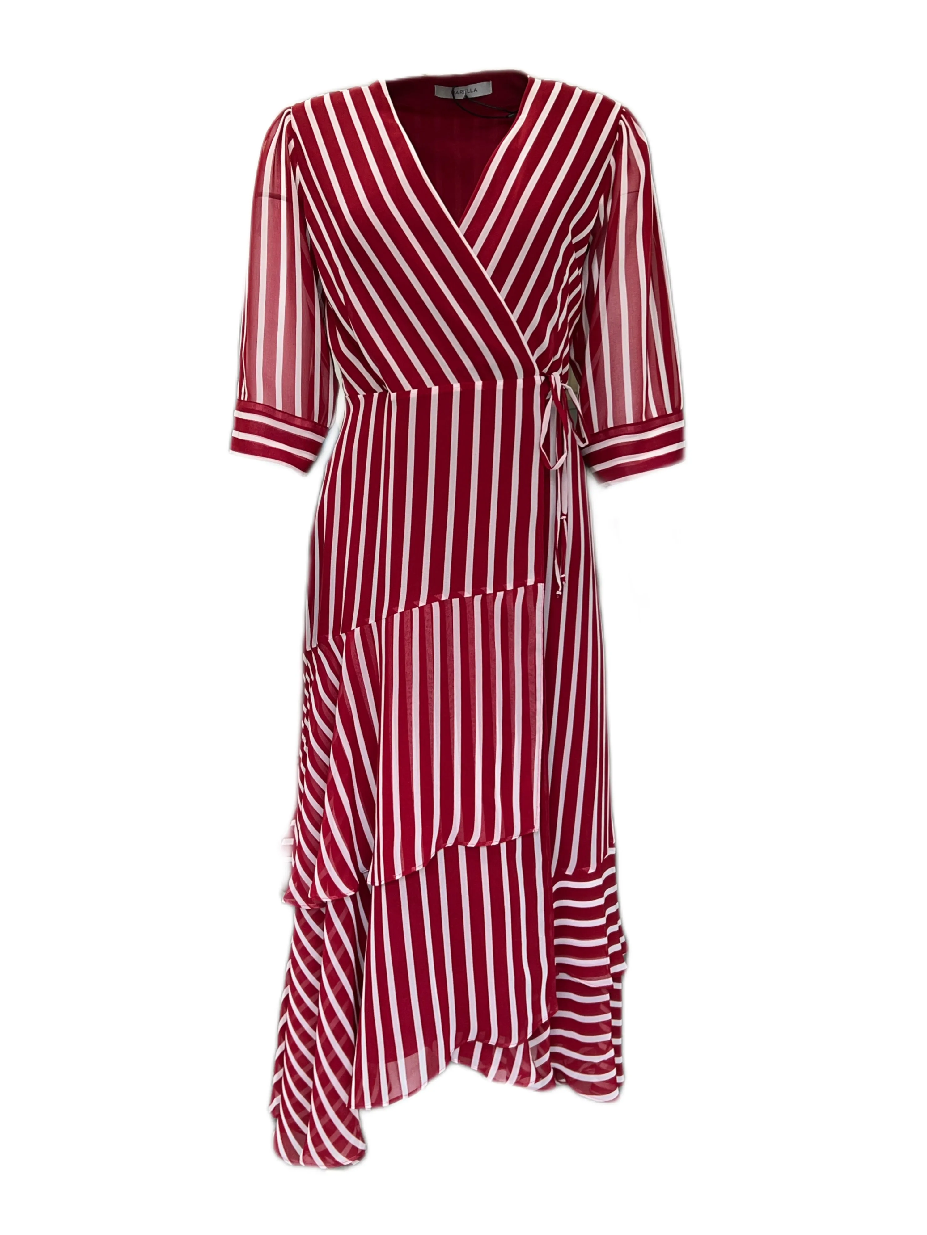 Marella By Max Mara Women's Red Fortuna Stripped Wrap Dress Size 4 NWT