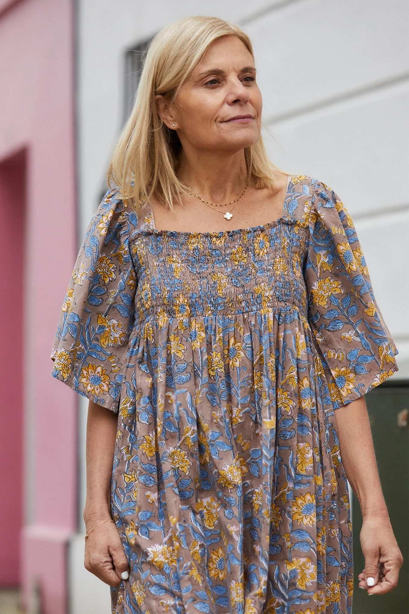 Marielene Woodblock Print Sundress - Ecru/Multi