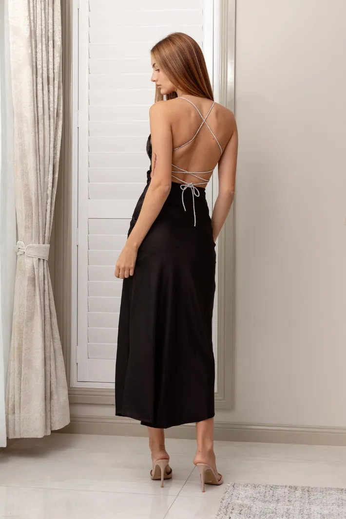 MARVA OPEN BACK MAXI DRESS - Black Satin