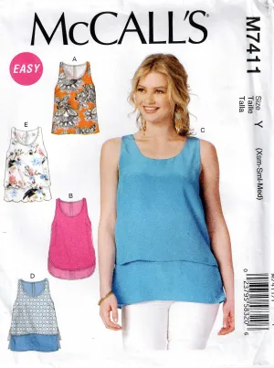 McCall's M7411 Womens EASY Pullover Tops with Overlay Out Of Print Sewing Pattern Size XS - M UNCUT Factory Folded
