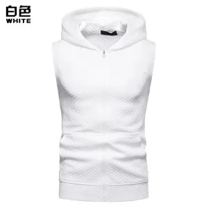 Men's Hooded Argyle Zipper Short Sleeves Hip-Hop Sports T-shirt