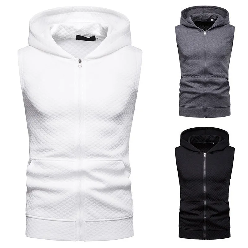 Men's Hooded Argyle Zipper Short Sleeves Hip-Hop Sports T-shirt